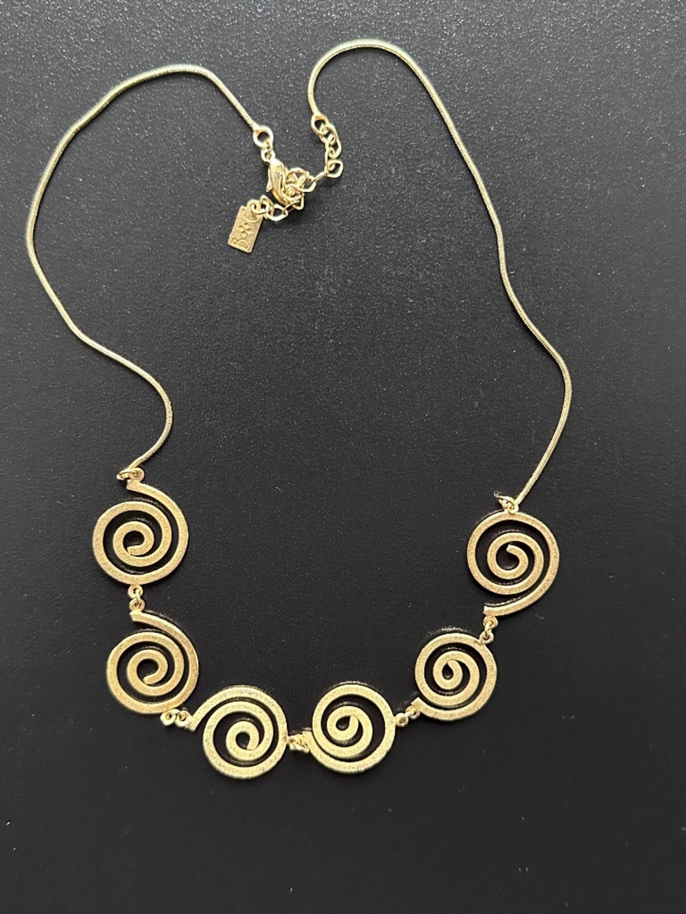 Gold Tone Spiral Statement Necklace BC Signed Adjustable Chain